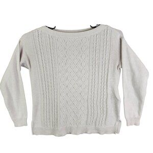 Womens Chaps Classic Ivory Cable Knit Sweater Long Sleeve Boat Neck Size S